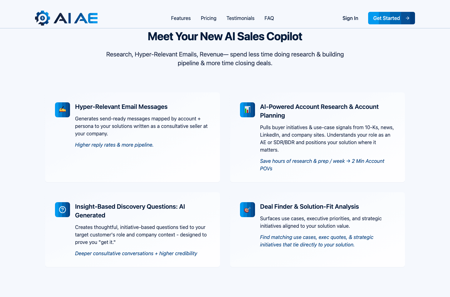 AI Account Executive sales copilot features