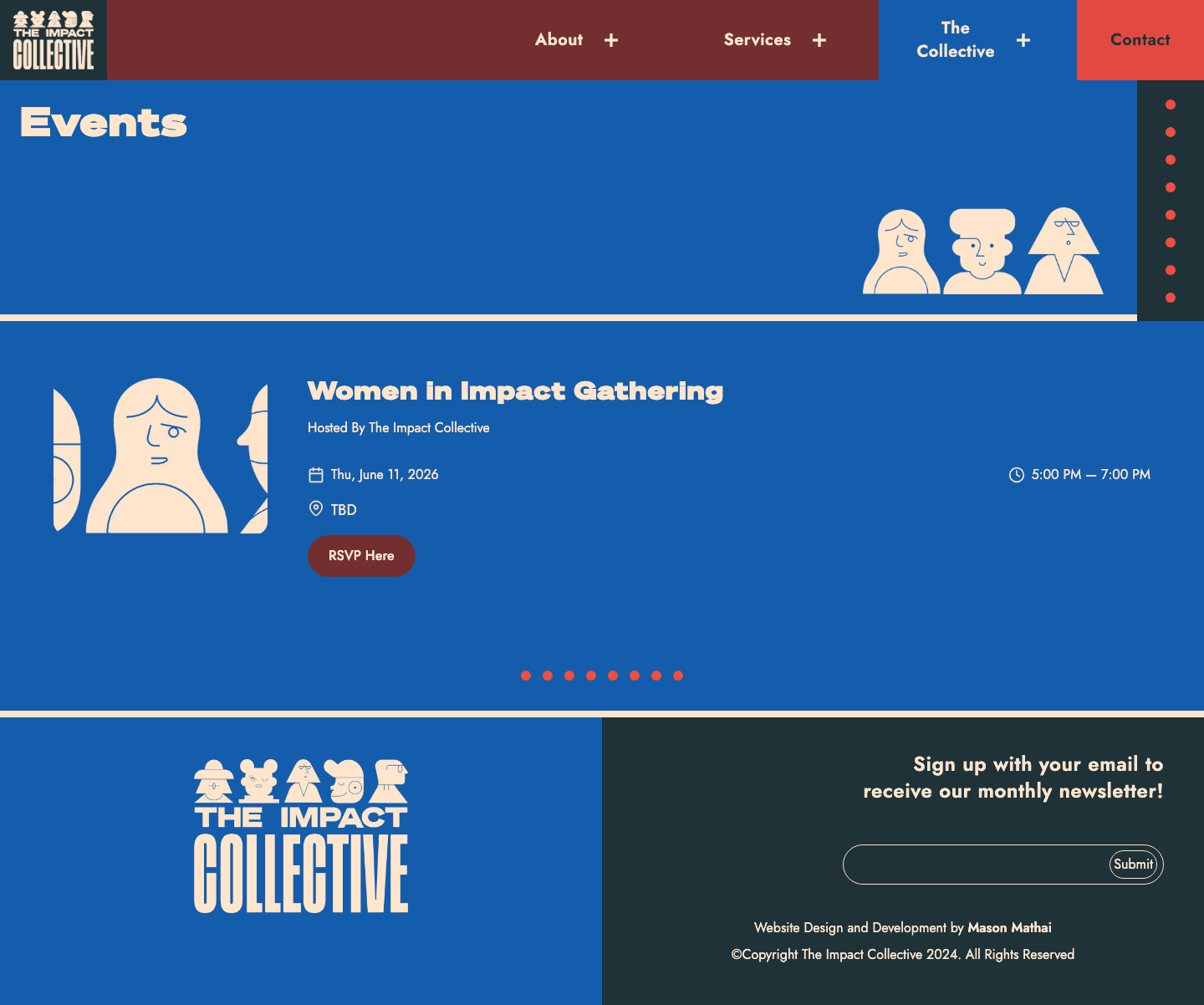 The Impact Collective events page with an event card and RSVP